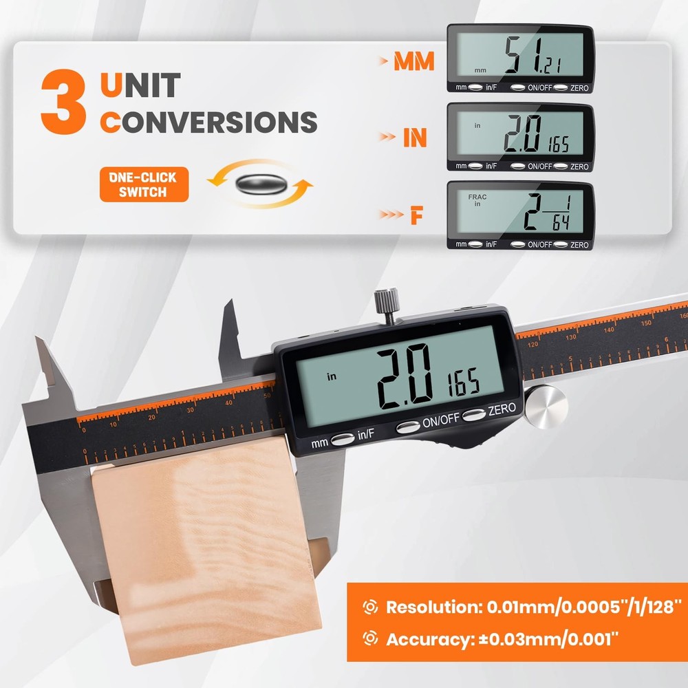 Digital Caliper, Rechargeable 0-8 Inch Calipers Measuring Tool with Large LCD...