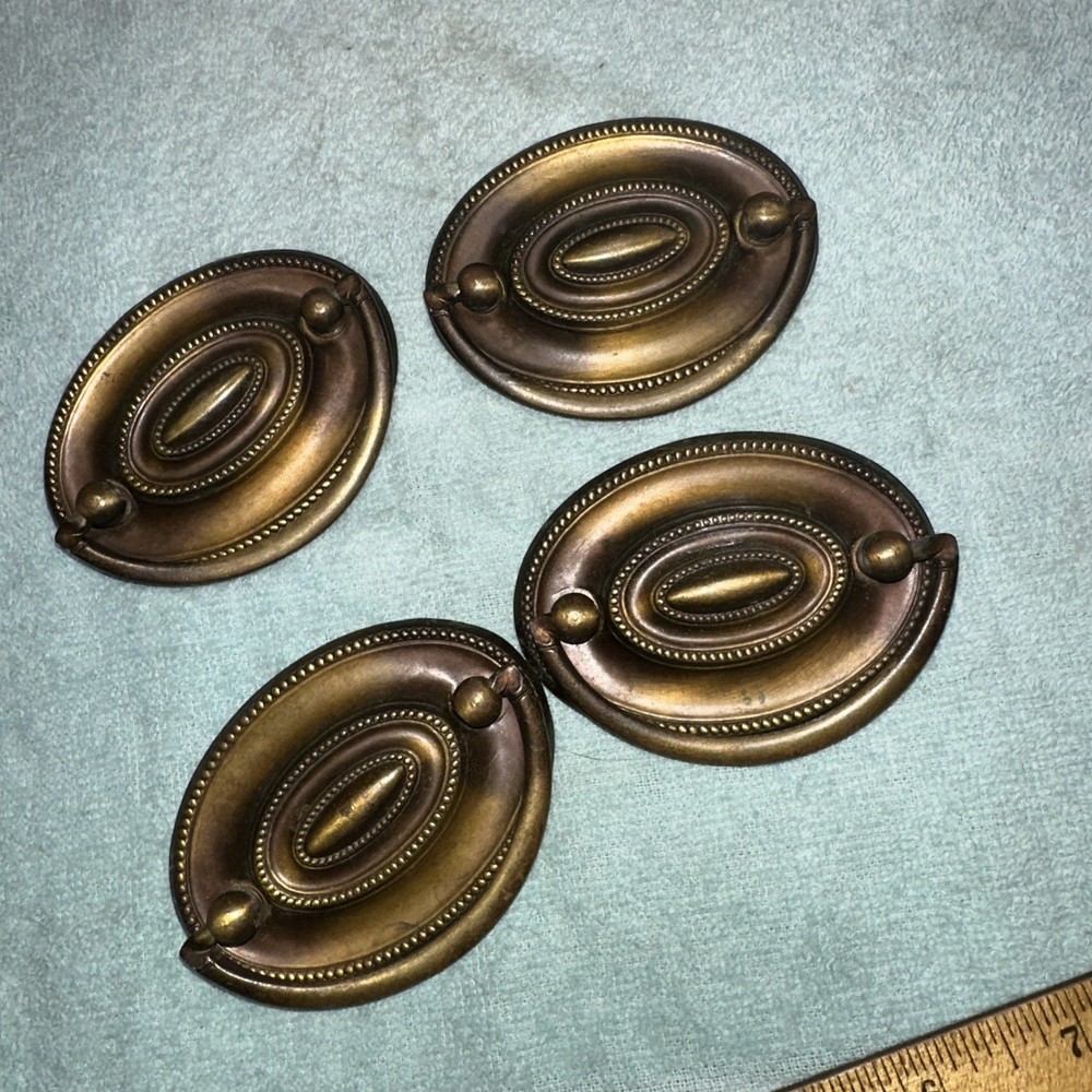 4 Vintage Tin Drawer Pulls Drop Handles Reclaimed Hardware Nice Patina