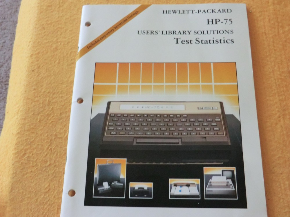 VINTAGE HP-75 User Library Solutions Manuals for Statistics AND Test Statistics
