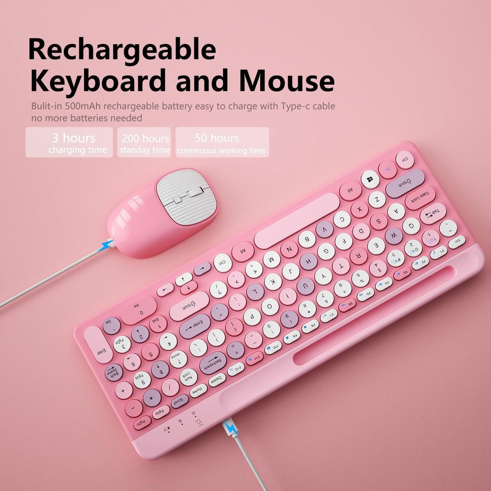 Wireless Multi-Device Bluetooth Keyboard, Ergonomic Rechargeable Combo