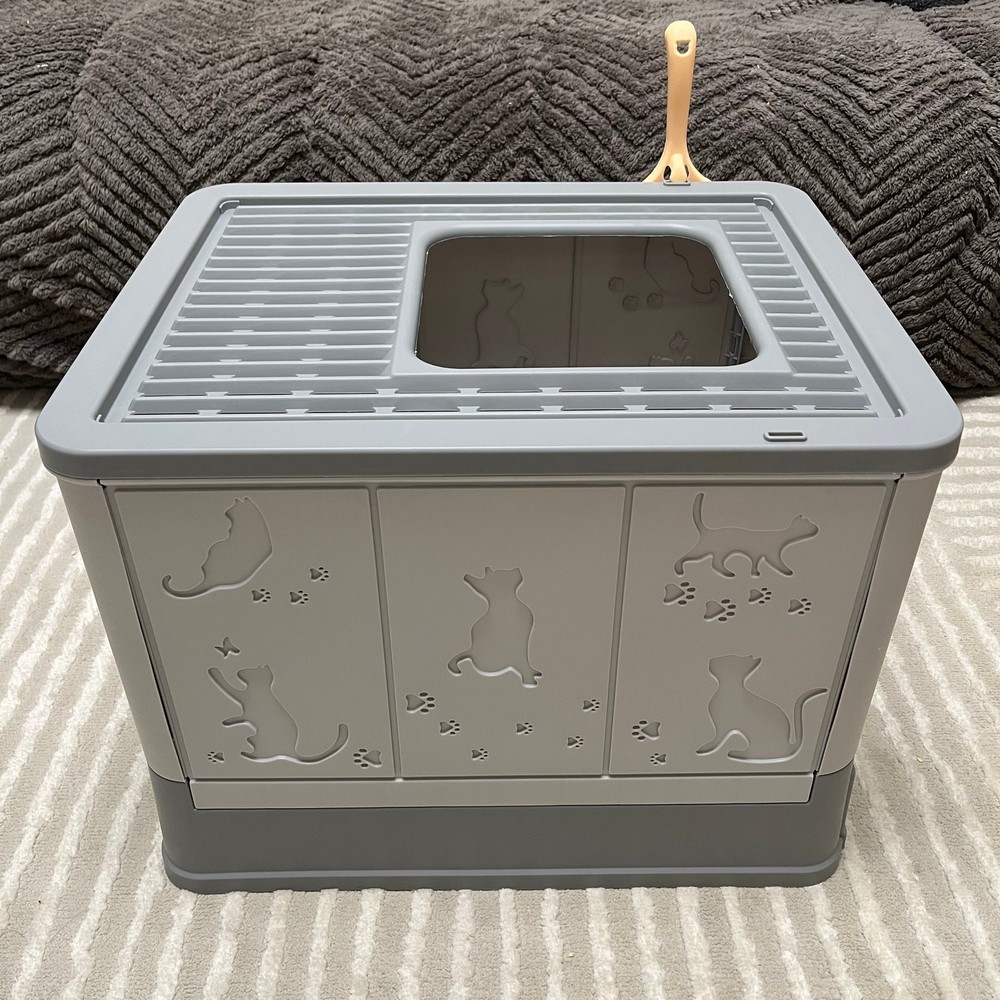 Enclosed Cat Litter Box, Printed Pattern Cat Litter Box,Large Foldable Top-Entry