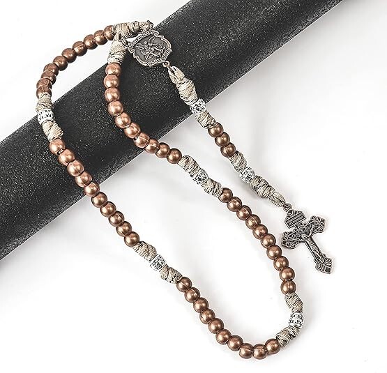 Catholic St. Michael Rosary Necklace 59 Beads Paracord for Travel Unisex