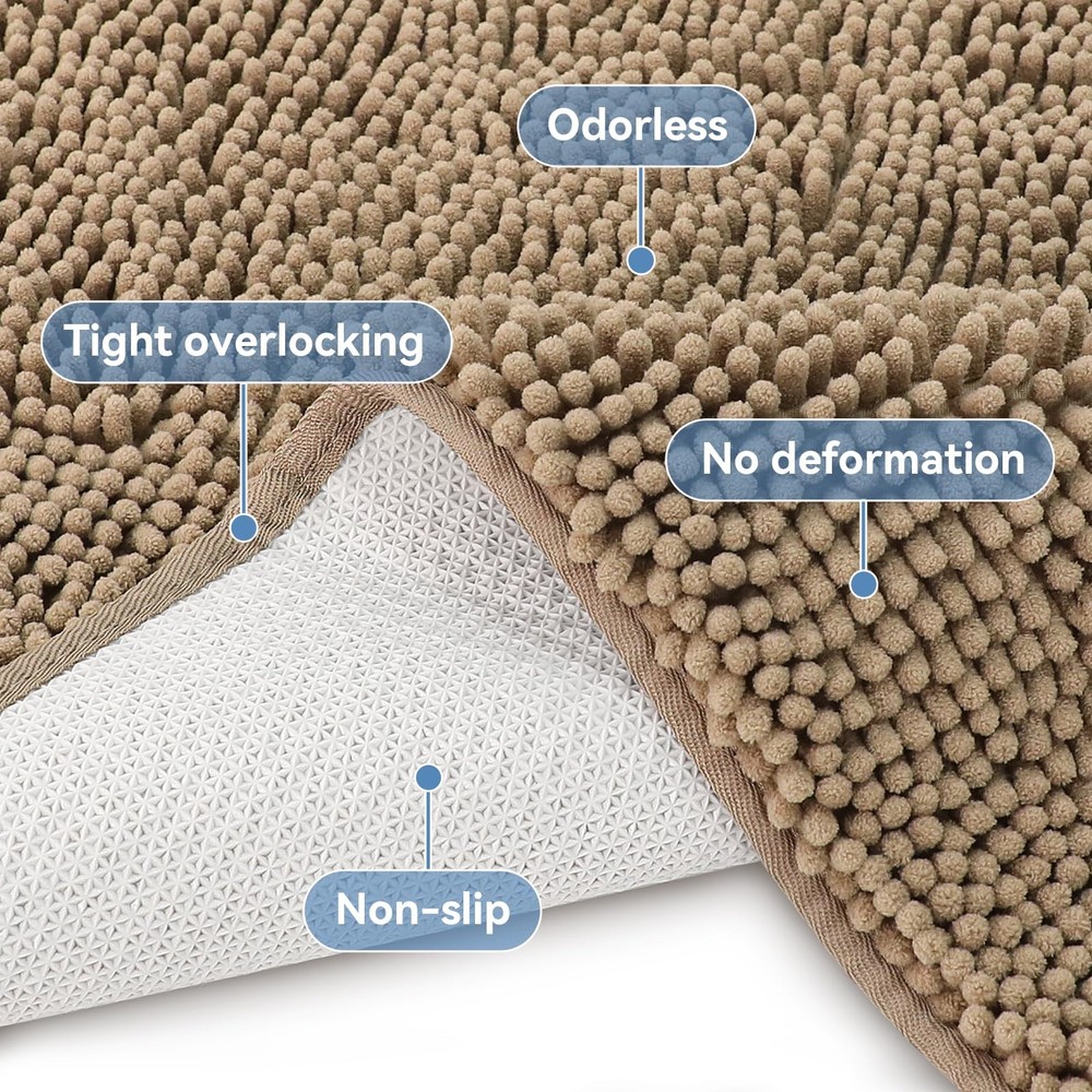 Bcoimo Chenille Bath Mat 24x17 Non-Slip Machine Washable