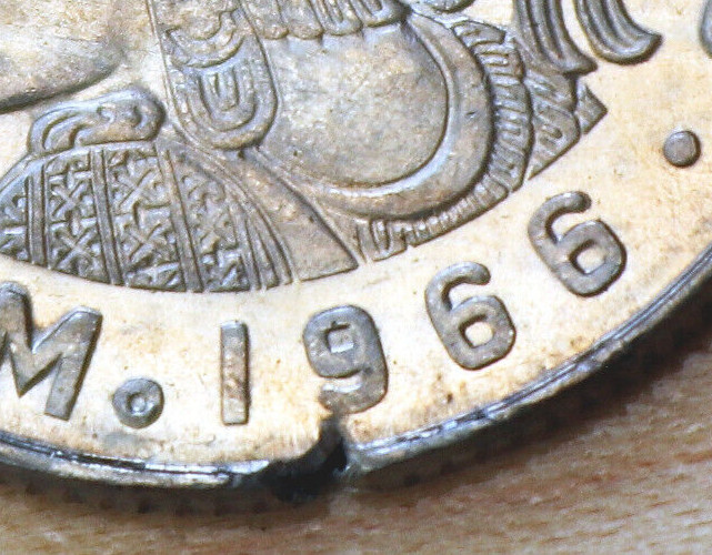 1966 Mexico 50 Centavos Cuauhtémoc Unc. Planchet Error