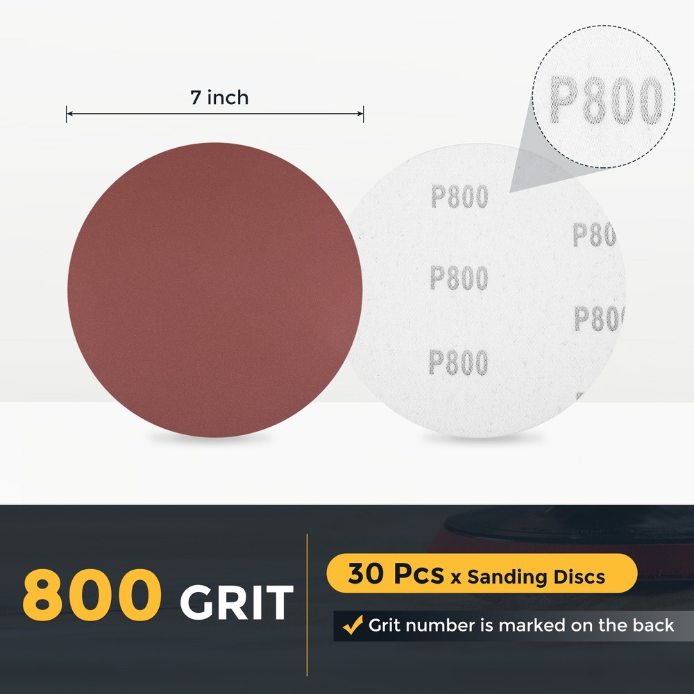30 Pcs 7 Inch Sanding Disc 800 Grit Hook and Loop Sandpaper