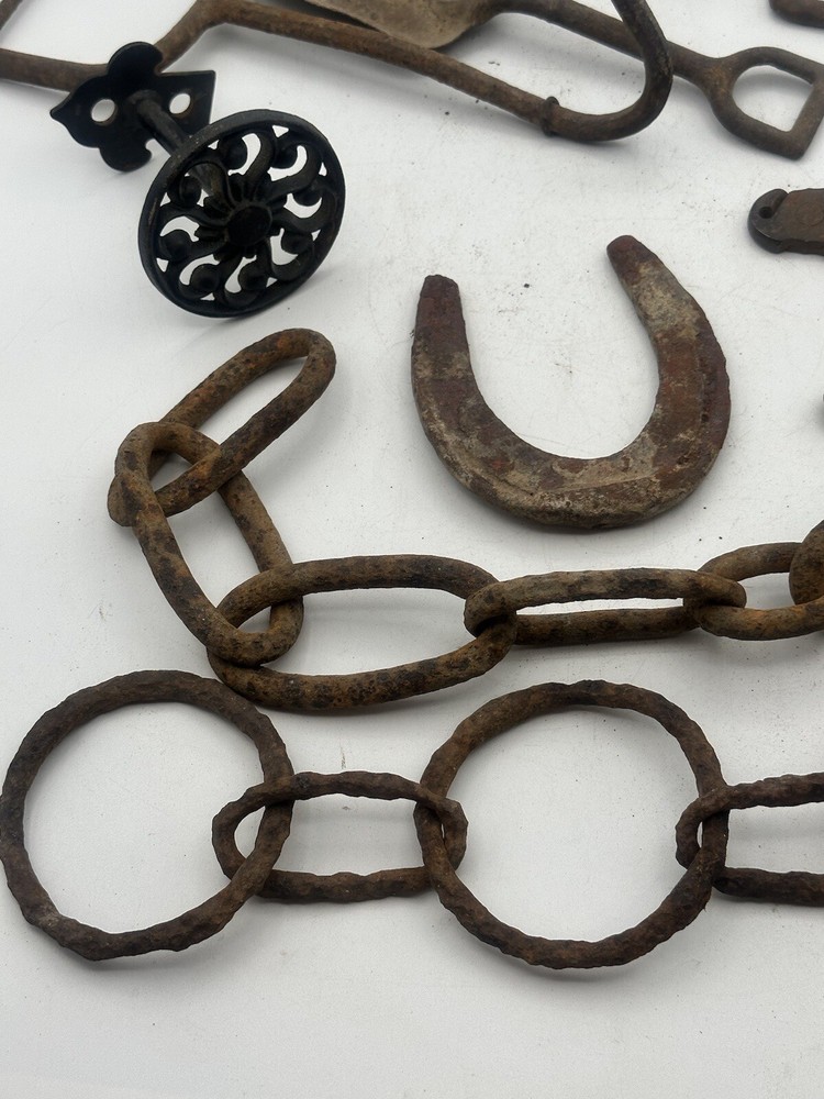 Vintage Rustic Iron Wall Decor Tools Chains And Black Coat Hanger