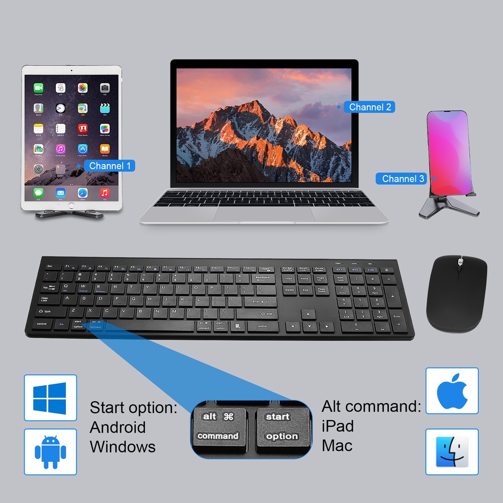 Plug & Play Compact Rechargeable Wireless Bluetooth & 2.4Ghz Full Size Keyboard