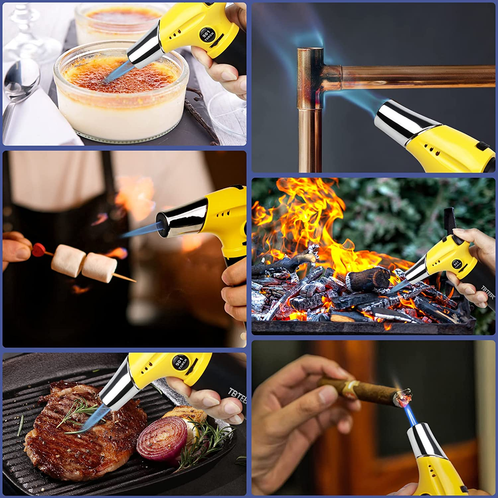 Butane Torch Refillable Kitchen Safety Lock Adjustable Flame Handheld Cooking Li