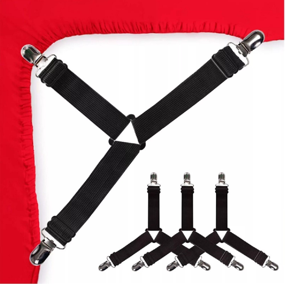 4 Bed Sheet Holder Straps - Adjustable Triangle Mattress Fasteners Grippers Clip