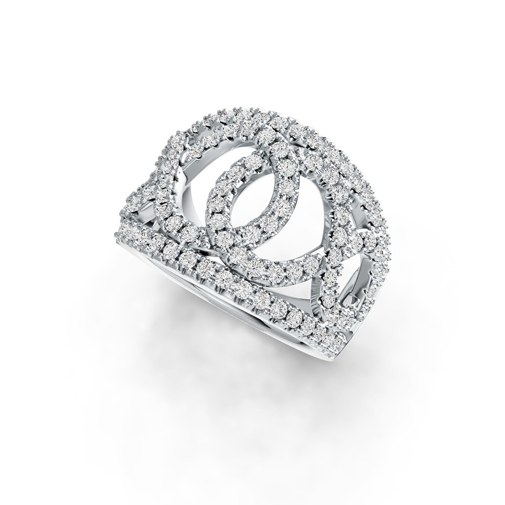 Sterling Silver Ring with White Topaz or Moissanite Interlocking Loop Theme