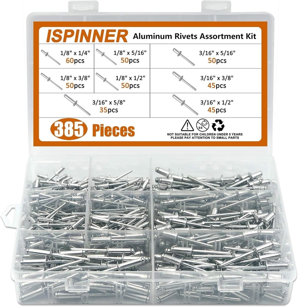 Assorted Aluminum Blind Rivets in 8 Sizes - Strong, Rust-Resistant Fasteners