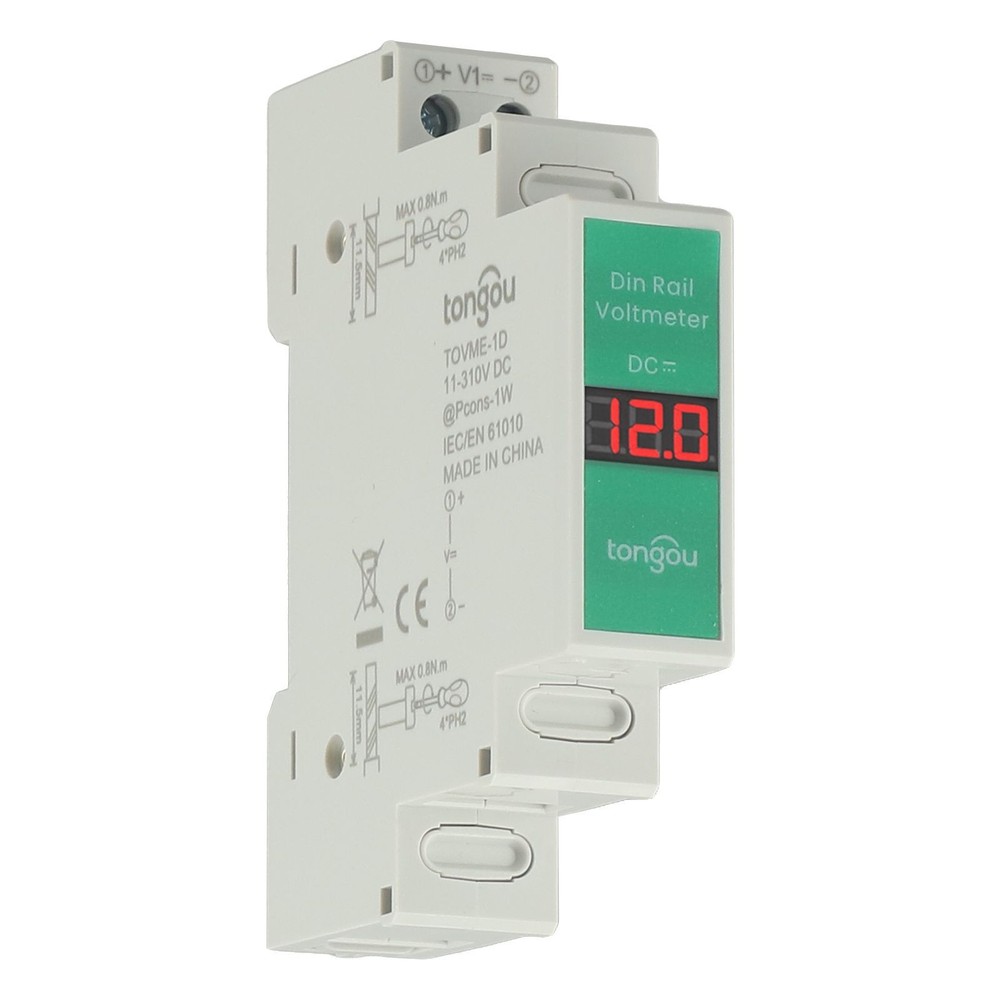 LED Digital Display Voltage Meter for DC Applications on For Din Rails