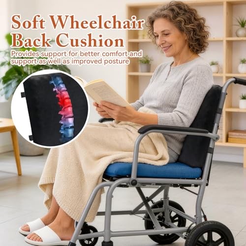 Wheelchair Back Cushion, Supportive Lumbar Pillow with Adjustable Straps,