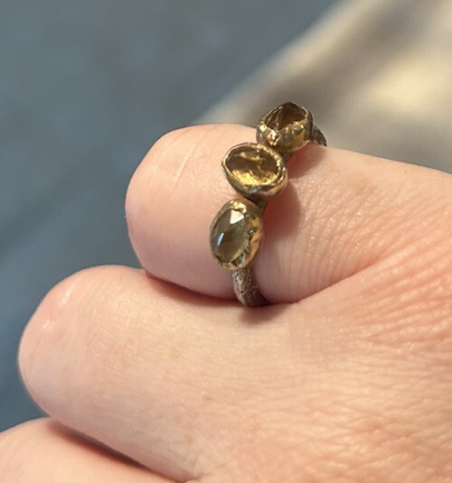 Yellow Citrine 3 Stone Ring