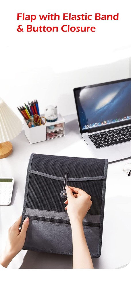 Expanding File Folder Document Organizer with Elastic Cord & Button Closure, ...