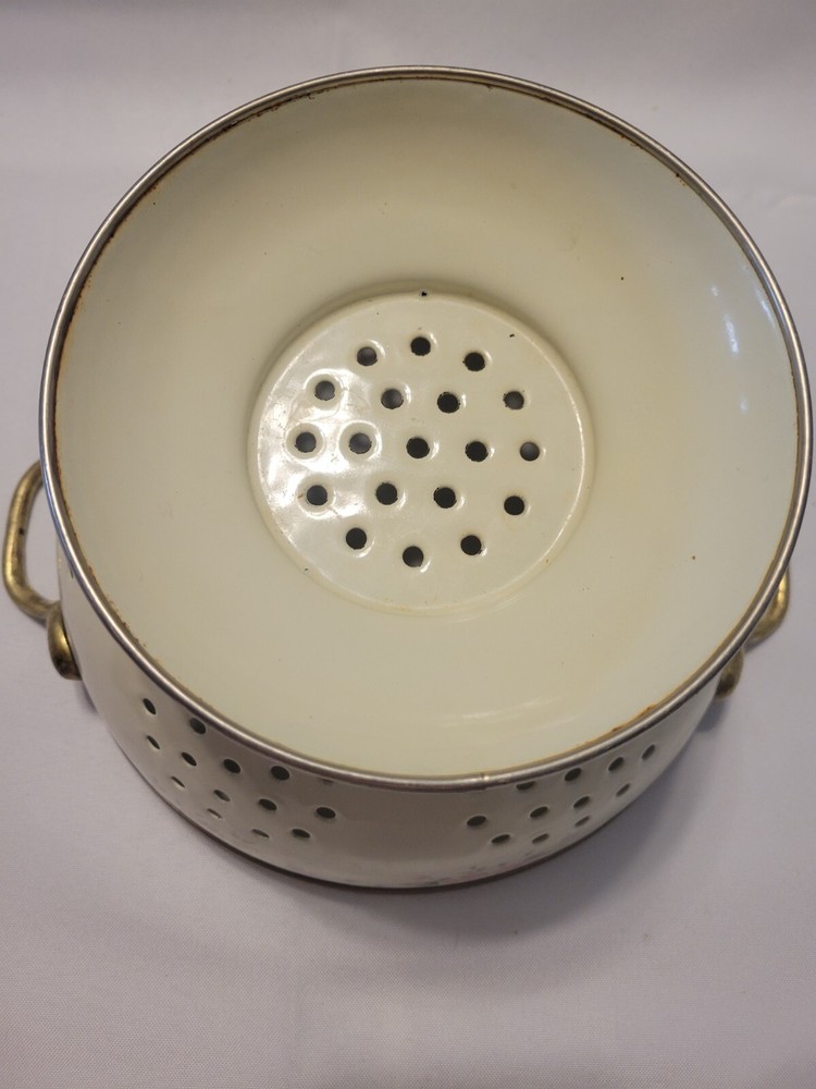 Vintage Pfaltzgraff Tea Rose Enamel Colander Strainer Drainer