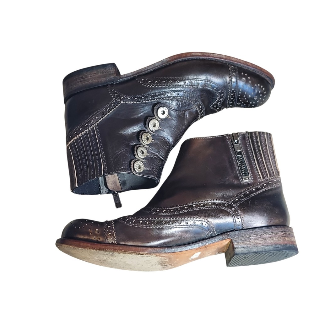 Sendra 1729 100th Anniversary Handmade Button Brogue Boots Brown Leather 8