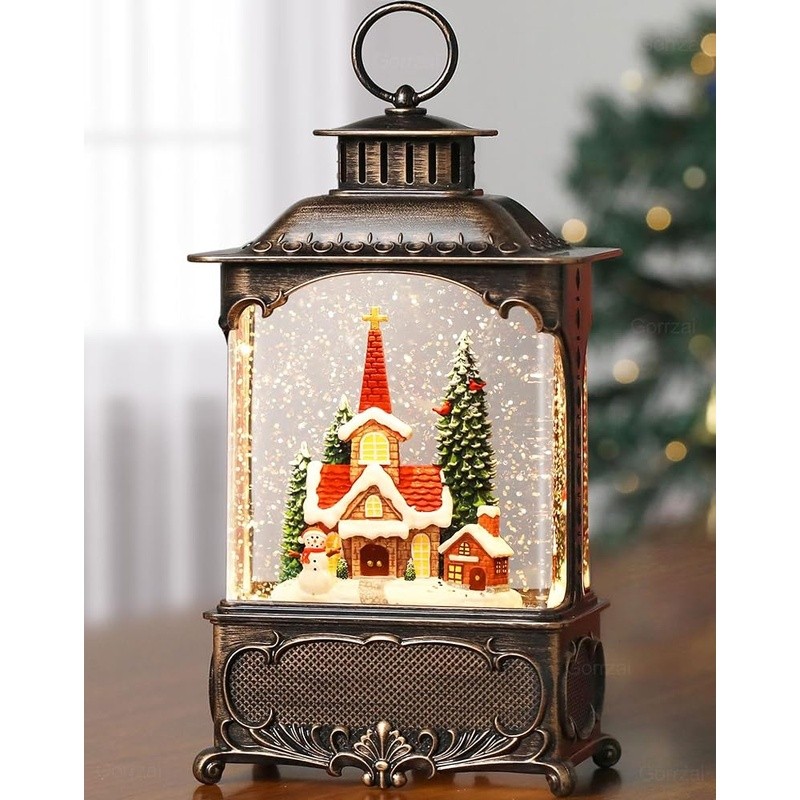 Christmas Musical Snow Globe Lantern W/ Timer Automatic Glitter LED Light New