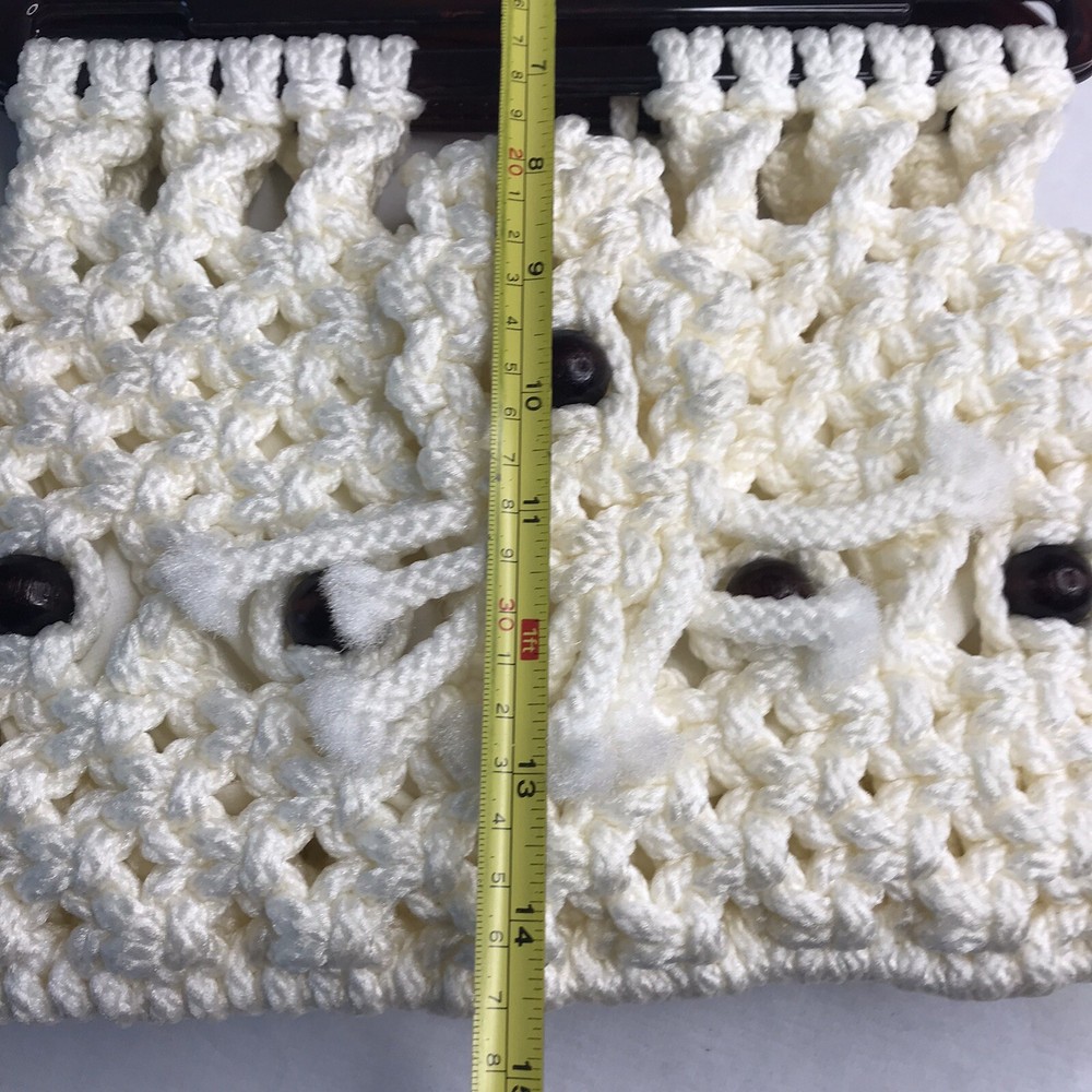 Vintage 70's Macrame Purse Ivory Plastic Handle Initials Boho Chic