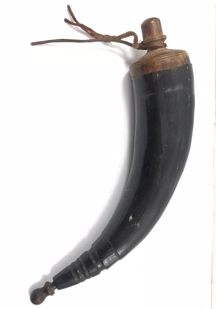 Vintage Black Powder Horn Flask Muzzle Loader For Rifles 1987-MX