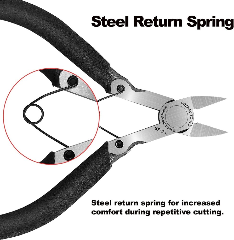 Small Wire Flush Cutters 5-in, Sharp and Precision Side Cutting Pliers with Spri