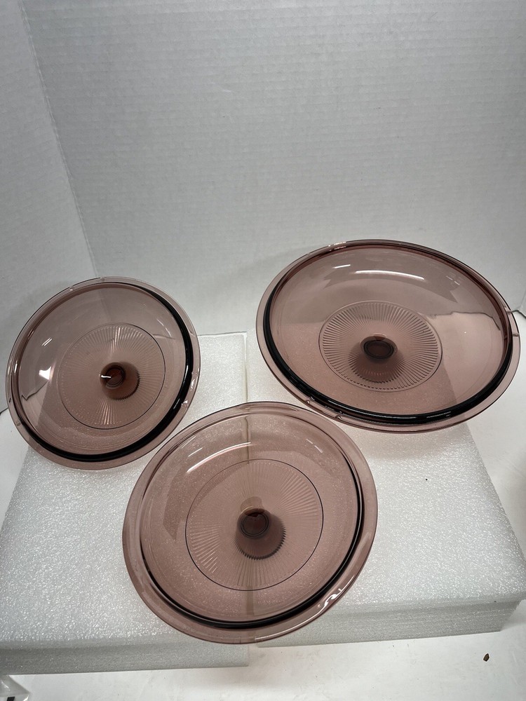 Pyrex 3 Pcs Lids Vision Ware Cranberry Glass Lid