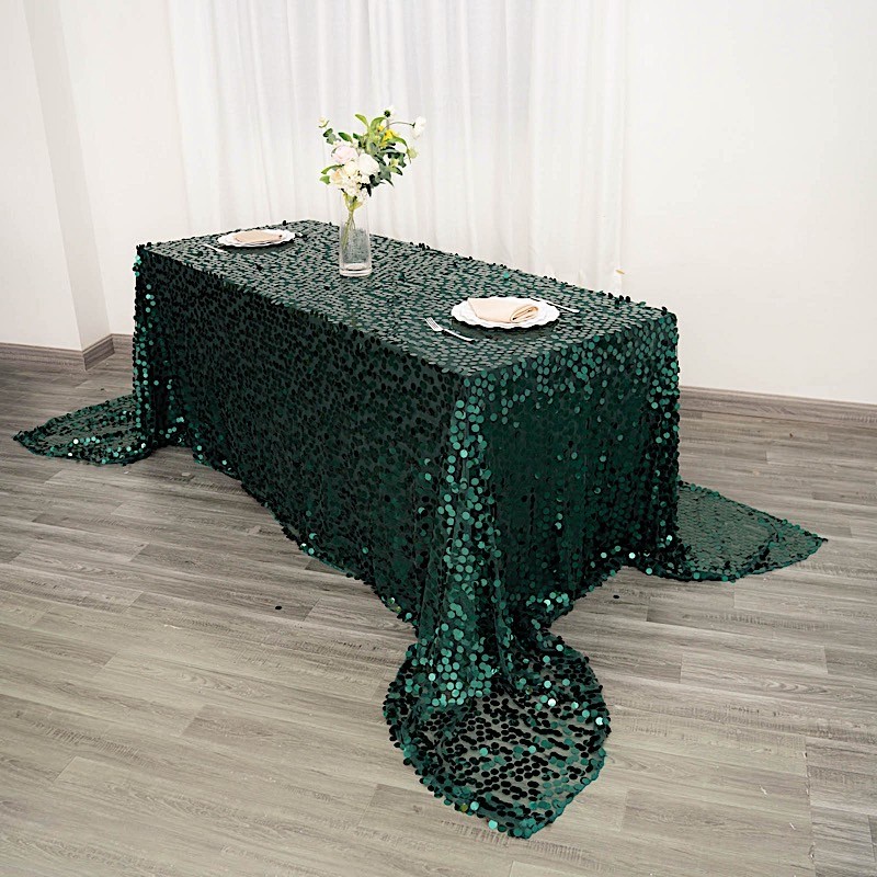 Hunter Green Rectangular 90x156" Large Payette Sequin Tablecloth Catering SALE