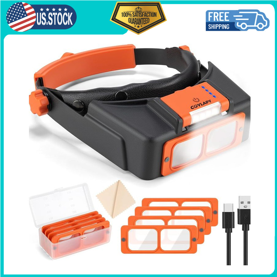 Headband Magnifier w/Light, Rechargeable Magnifying Glasses for Close Work