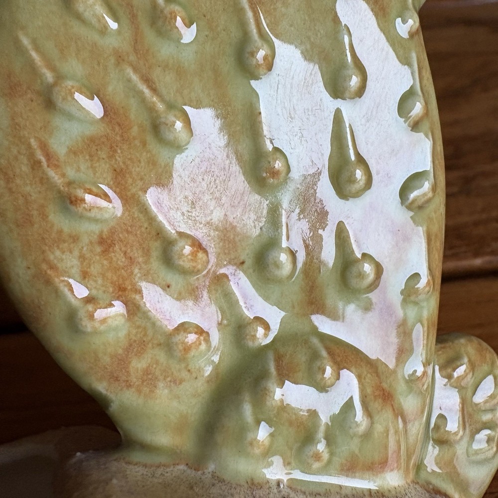 Vintage Glazed Ceramic Prickly Pear Cactus Planter Small Signed Flo