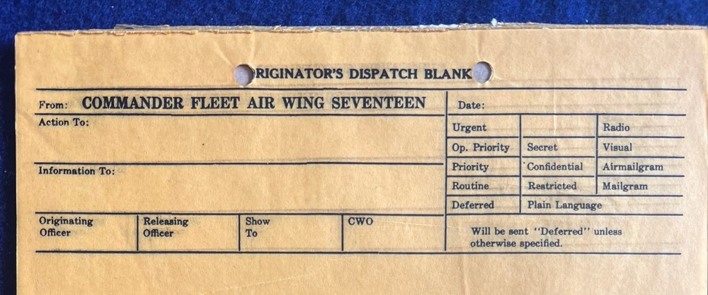 Original WWII Navy Fleet Commander's Dispatch Blank Pacific Orders Document