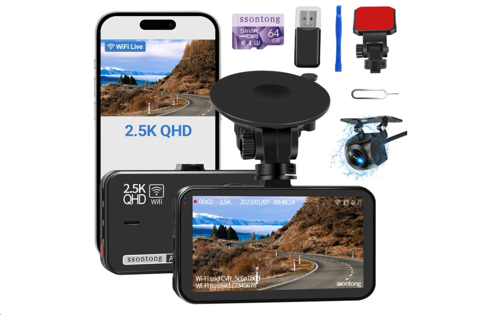 Dash Camera Front and Rear W/ WiFi/APP Control Dual for Cars