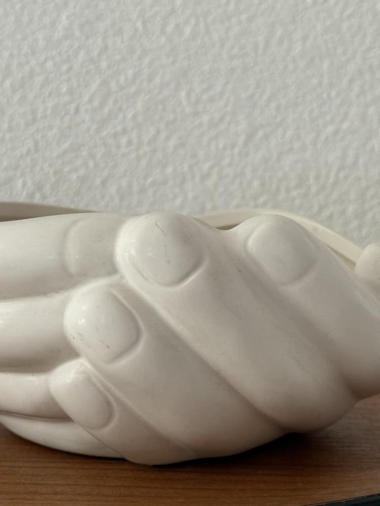 Give Thanks White Hand Palm Bowl Planter Vase