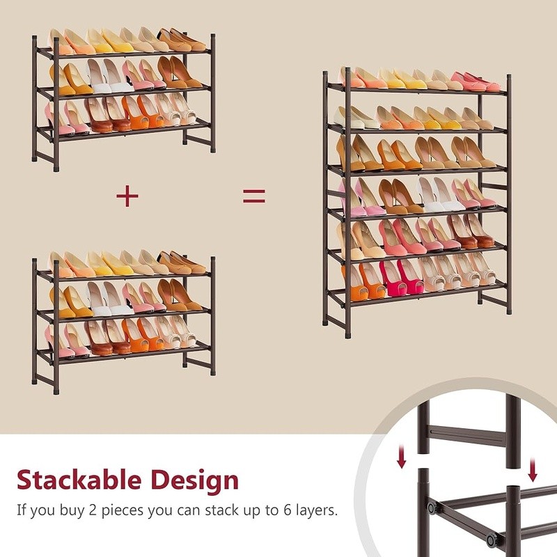 Expandable Stackable Shoe Rack Adjustable Organizer Space Saving Easy Assembly