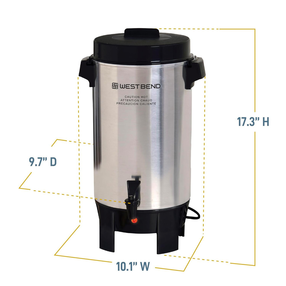 Coffee Urn Highly-Polished Aluminum Features Automatic Temperature Control with