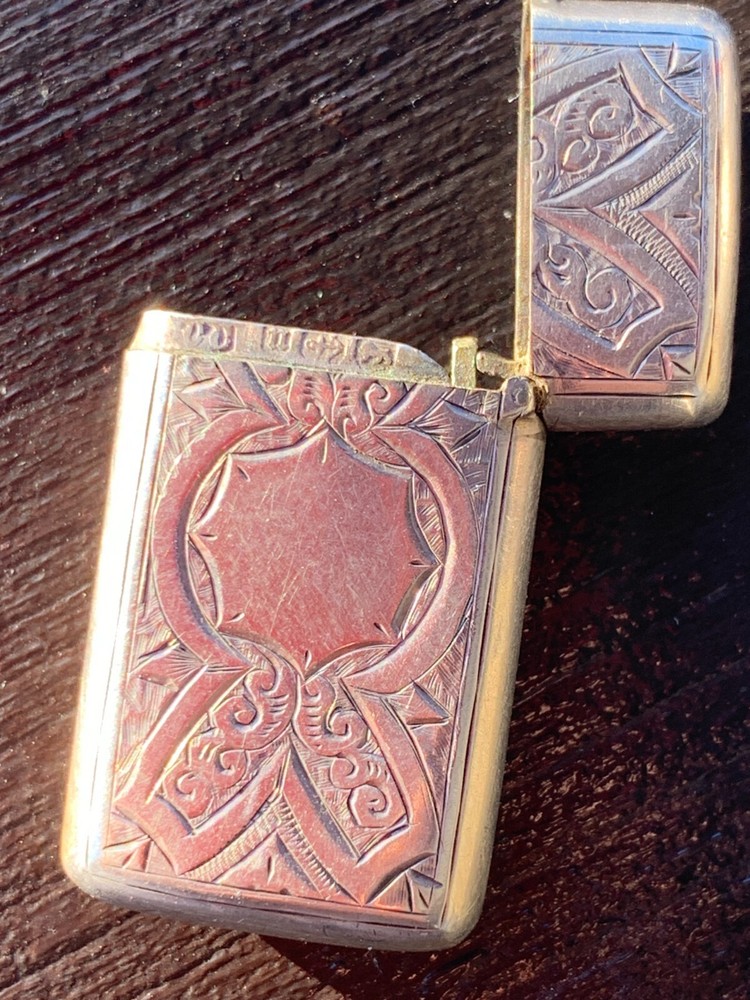 Small Victorian silver engraved vesta case, Birmingham 1887