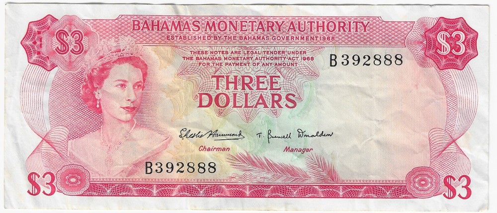 Bahamas 1968 3 Dollars P28a Circulated