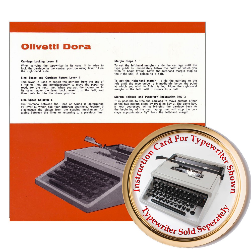 Olivetti Dora Typewriter Owner's User Instruction Card Guide