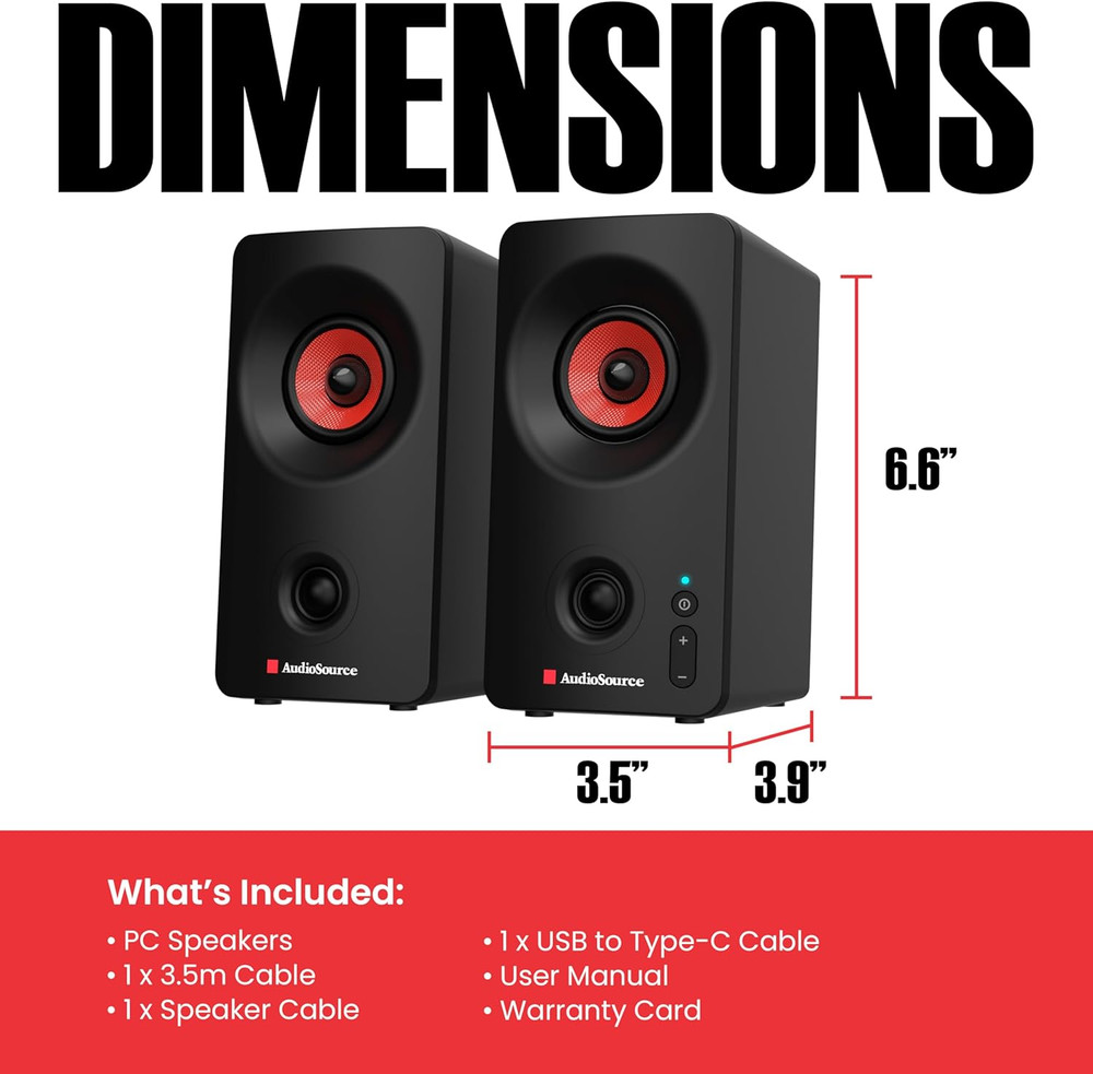 Desktop PC Speakers with Bluetooth 5.3, USB-C Plug & Play, 2.0 Stereo Computer S