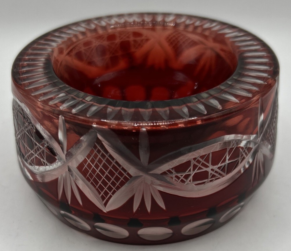 Cut to clear Bohemian Ruby glass votive