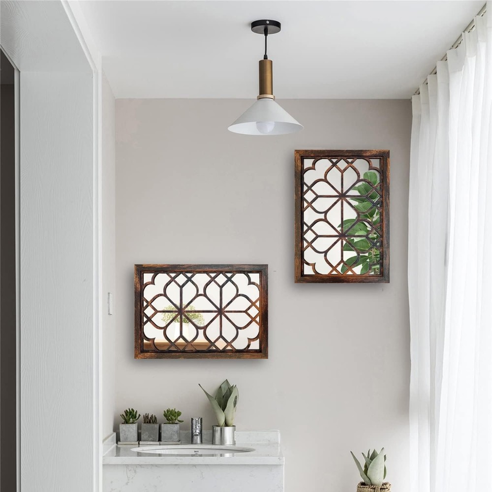 Set of 2 Rectangular Wall Mirror,Gorgeous Rustic Farmhouse Accent Mirror,Caramel