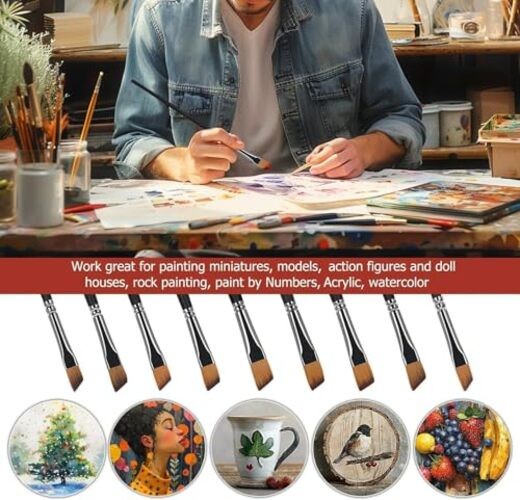 Angular Paint Brush, 9PC Oblique Tip Nylon Hair Long Handle - Angled Paint