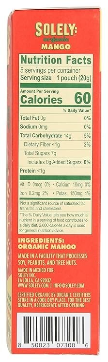 SOLELY Organic Mango Fruit Gummies - 5 Single Serving Bags