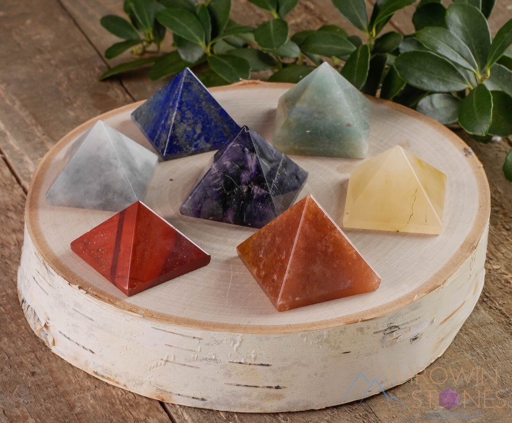 Rainbow CHAKRA Crystal Pyramids, Starter Kit Set, Self Care, Healing Stone E0867