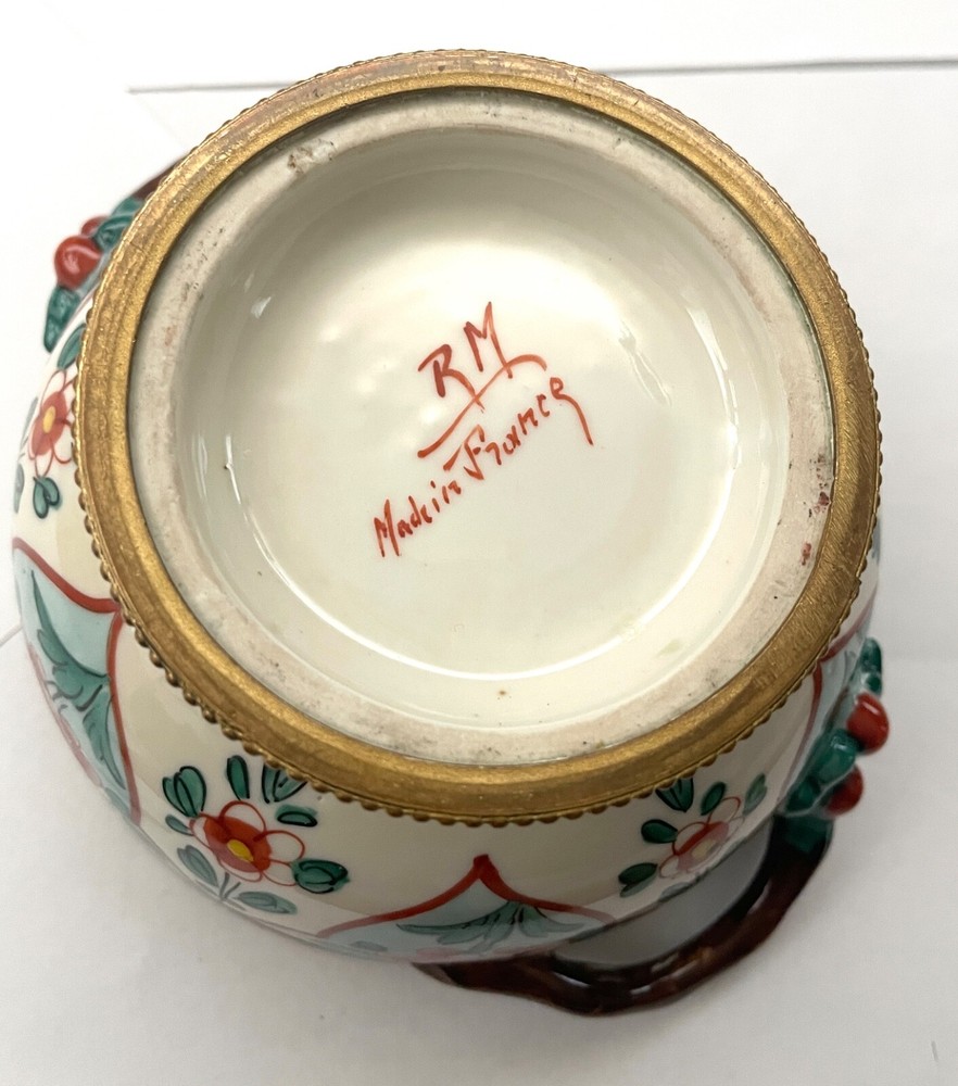 Signed RM Pottery Planter Crocus Frog Pattern Multicolored 4" diameter 3" tall