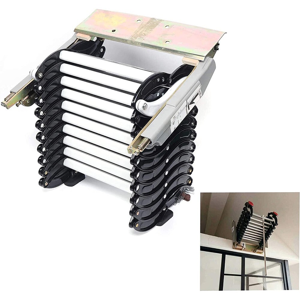 9.8ft Attic Loft Pull Down Ladder 12Step Wall Mounted Folding Loft Ladder Stairs
