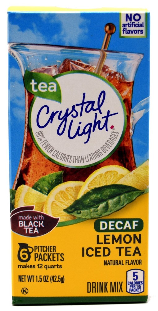8 12-Quart Boxes Crystal Light Decaf Lemon Iced Tea Drink Mix