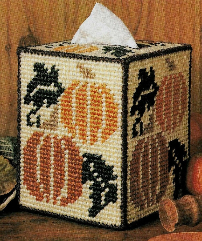AUTUMN TISSUE BOX COVER FALL DECOR PLASTIC CANVAS PATTERN INSTRUCTIONS
