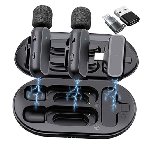 2 Pack Professional Wireless Lavalier Microphone for iPhone iPad Android Black