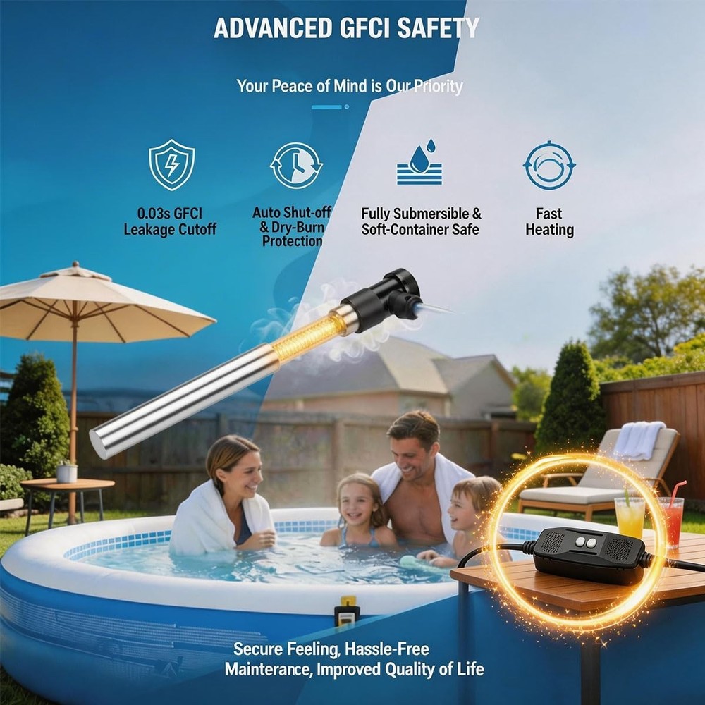 3500w Portable Hot Tub Heater with Thermostat for Bathtub/Ground Pools 240v