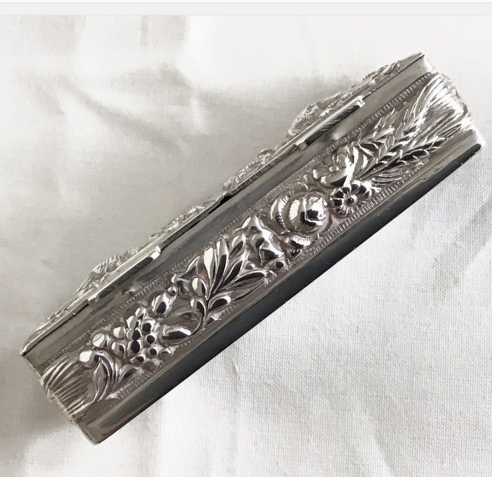 Solid Silver 925 Antique Little Blush Box, Hinged Lid & Two Compartments